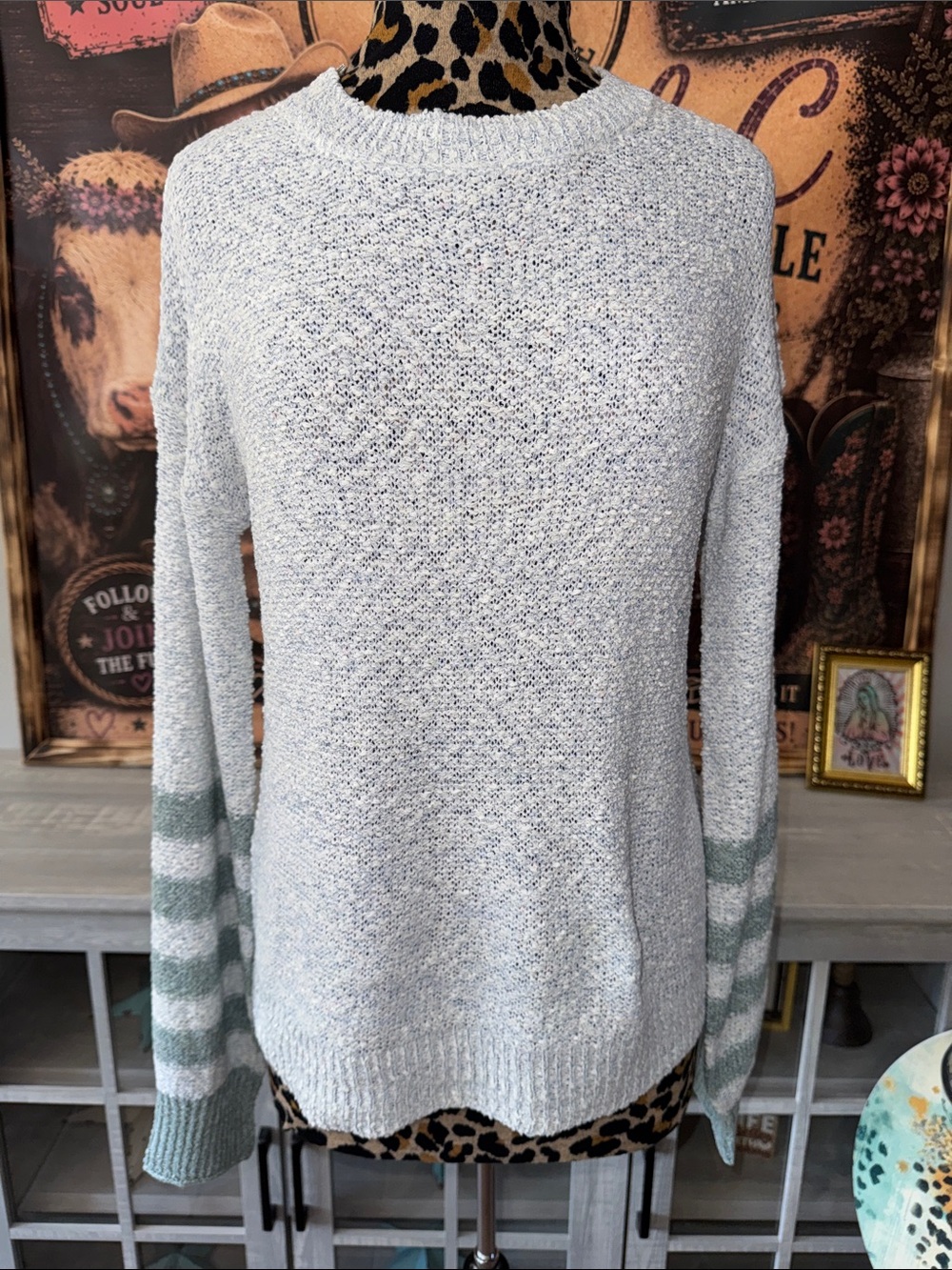 NWT hem & thread Cozy Striped-Sleeve Crewneck Sweater - Women's Size Large